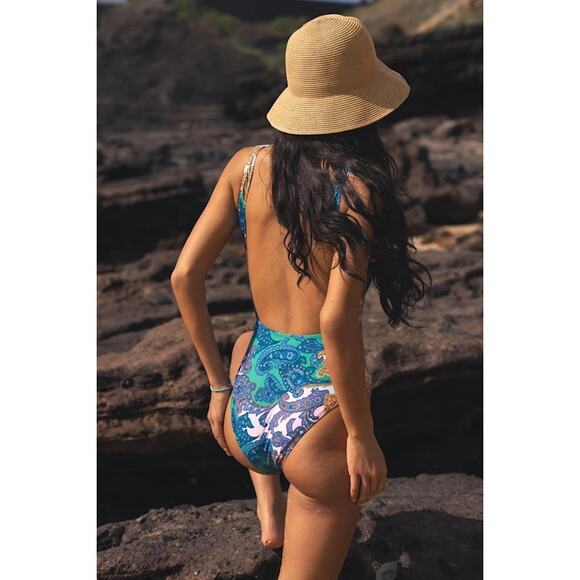 NWT Lulus Bolonia Blue Multi Paisley Cutout One-Piece Swimsuit XS - Picture 3 of 4